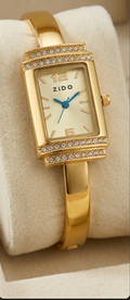 ZIDO Women’s Gold-Tone Rhinestone Rectangle Bangle Watch