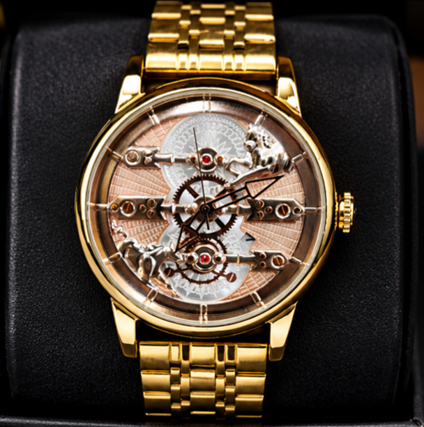 AURELUX™ Gold Skeleton Automatic Luxury Watch for Men