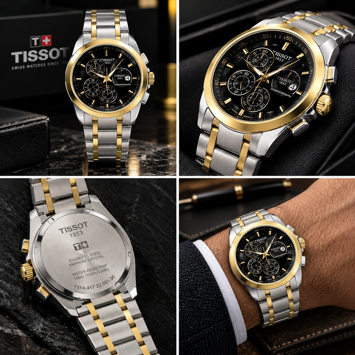 Tissot Chronograph — Bold Swiss Precision in Black & Gold
