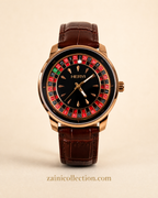 Casino HERYI Roulette Collection Rose Gold Luxury Watch - Black Dial & Brown Leather Strap