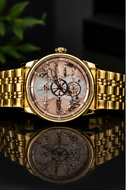 AURELUX™ Gold Skeleton Automatic Luxury Watch for Men