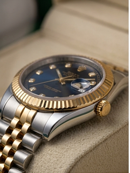 Rolex Datejust 36 – Blue Diamond Dial, Fluted Bezel, Jubilee