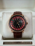 Casino HERYI Roulette Collection Rose Gold Luxury Watch - Black Dial & Brown Leather Strap