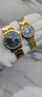 Sveston Gold Couple Watches – Classic Black Dial Luxury Set