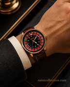Casino HERYI Roulette Collection Rose Gold Luxury Watch - Black Dial & Brown Leather Strap