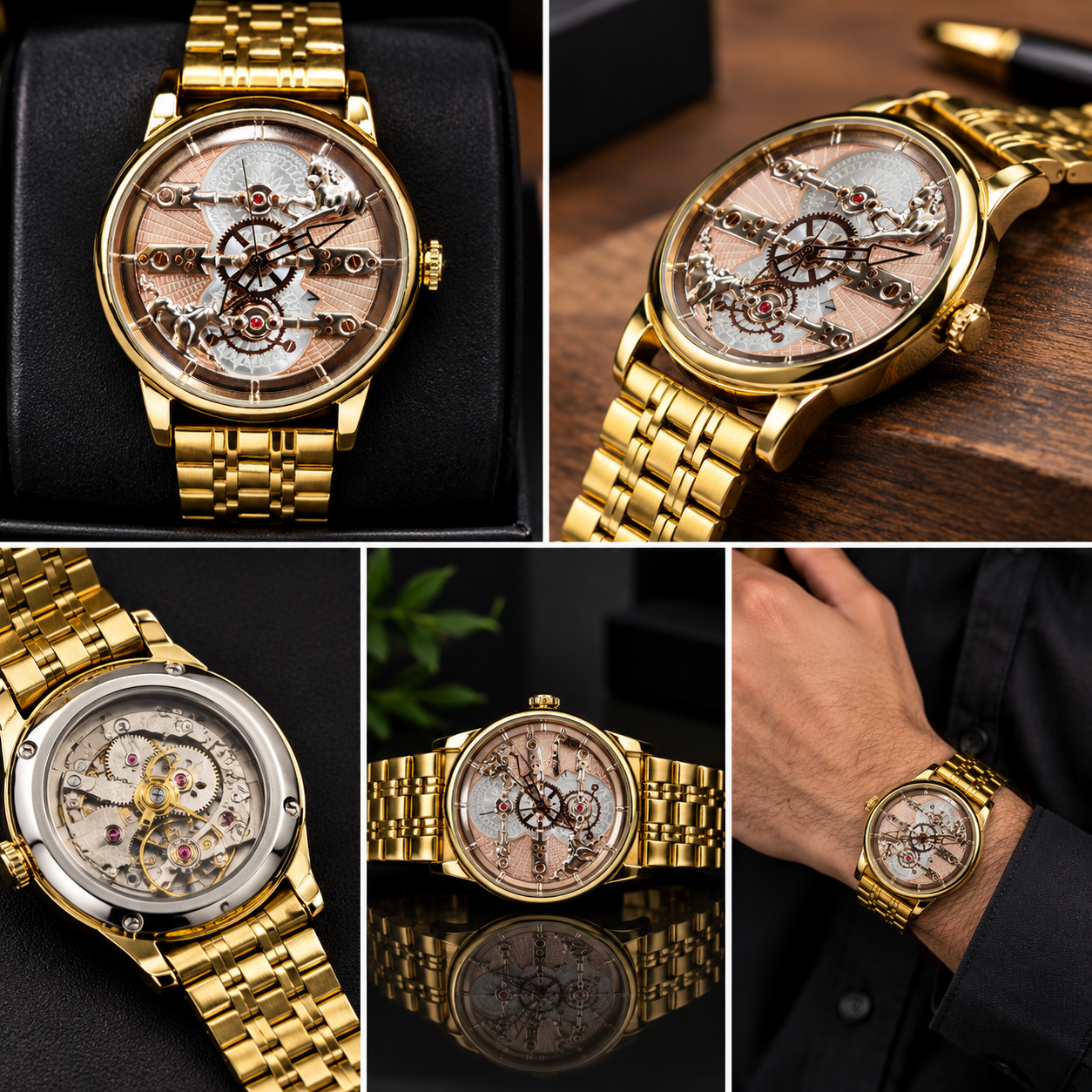 AURELUX™ Gold Skeleton Automatic Luxury Watch for Men