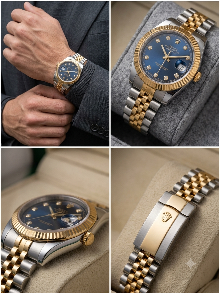 Rolex Datejust 36 – Blue Diamond Dial, Fluted Bezel, Jubilee